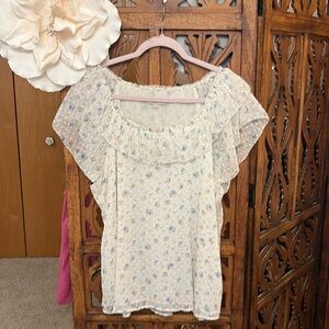 LOFT Pretty Cream Floral Blouse